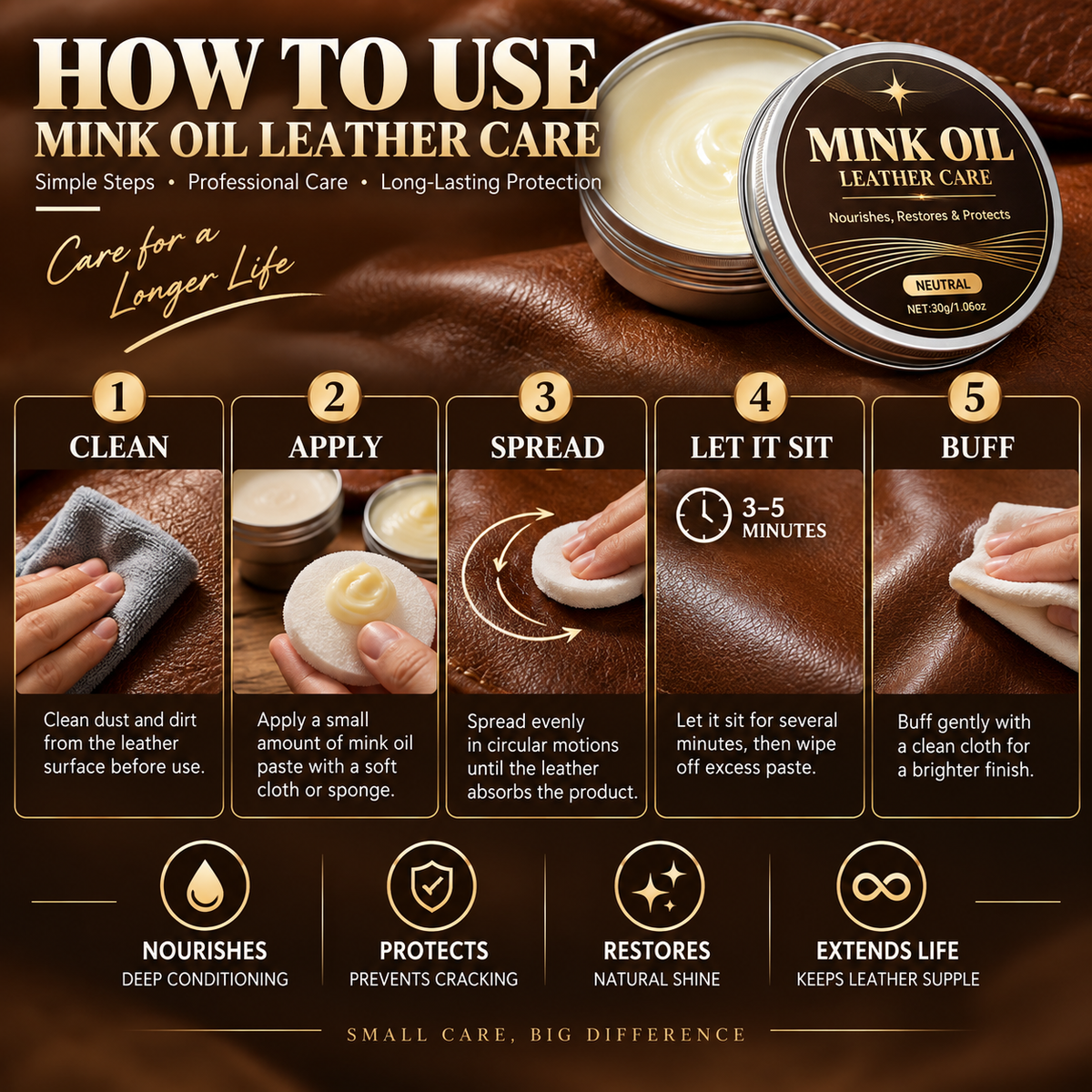 Leather Care Balm –Nourish & soften restored leather to prevent cracking