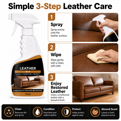 3-in-1 Leather Cleaner & Conditioner Spray – Cleans, Conditions & Protects, 120ml